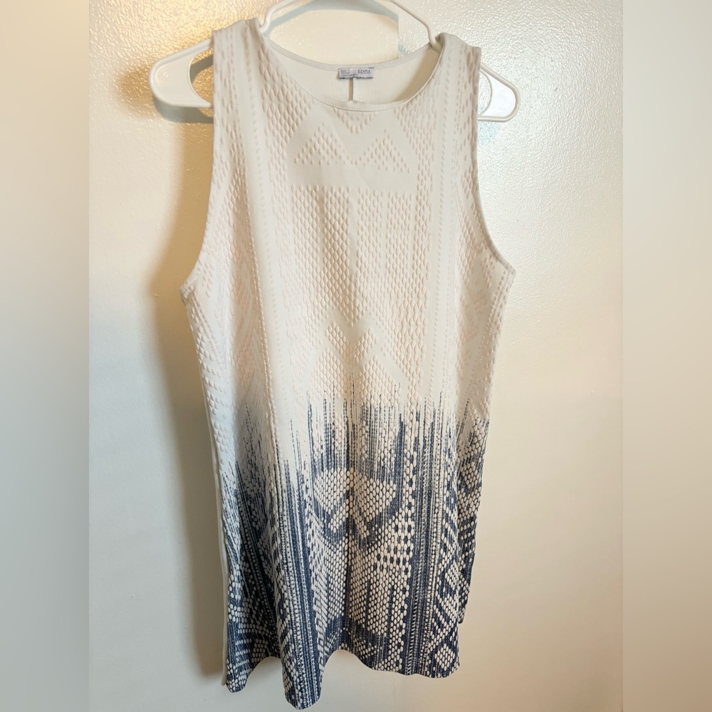 ZARA white and blue textured dress